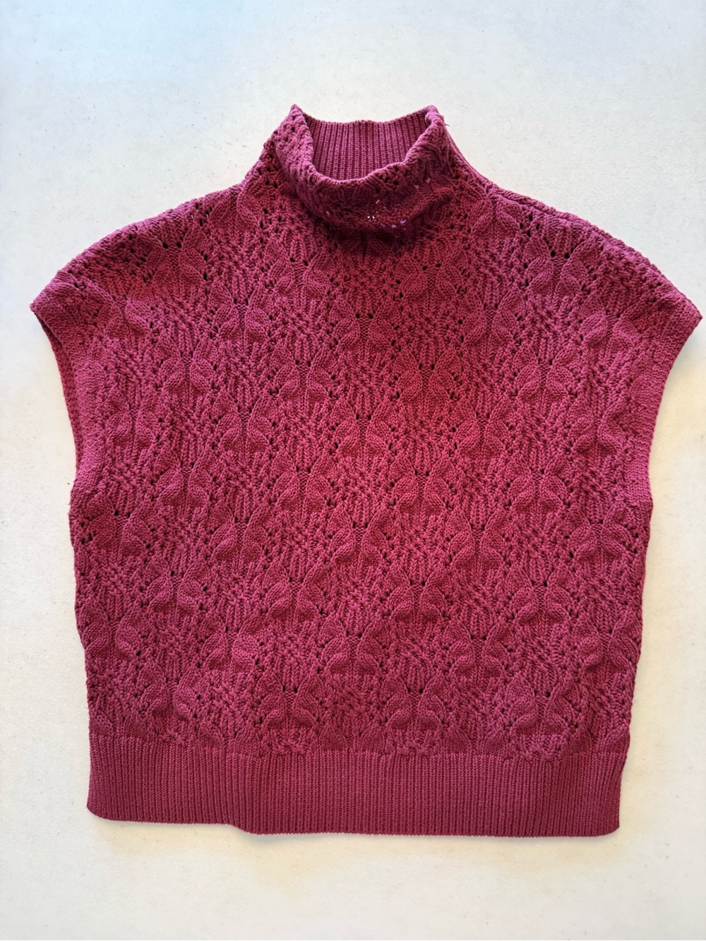 Free People Burgundy Textured Knit Turtleneck Sweater Vest XS